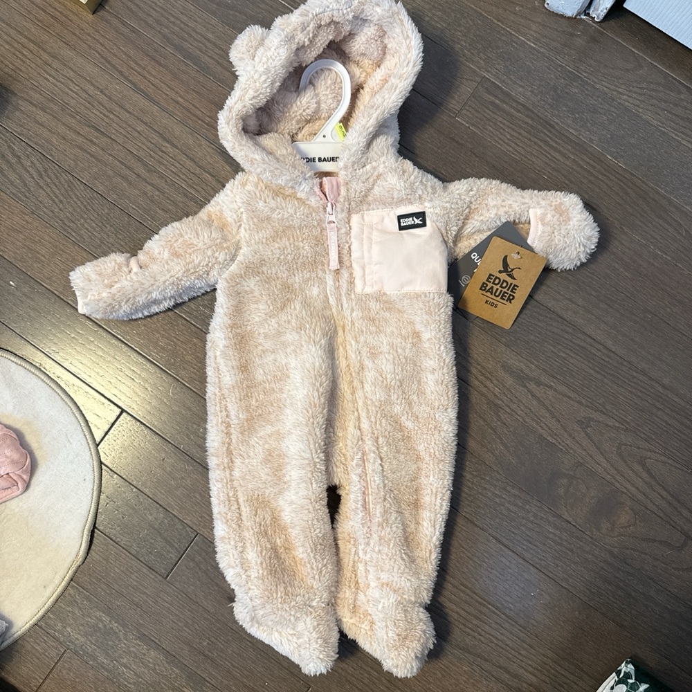 Eddie Bauer Pink and Cream Fleece Baby Footie
